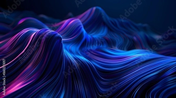 Obraz Vibrant digital waves undulating surface of the waves, rendered in vibrant shades of blue and purple, creates a sense of movement and fluidity.
