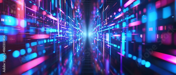 Fototapeta Futuristic LED poster screen mockup with extensive copy space, vibrant and hightech design, perfect for digital advertising campaigns