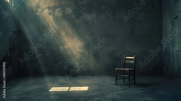 Fototapeta Dimly Lit Room With Single Chair And Stark Shadows