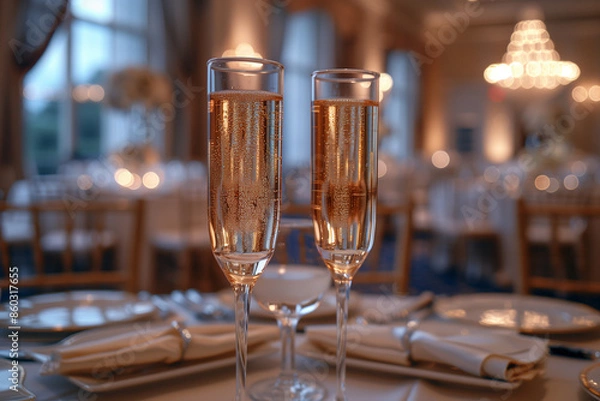 Fototapeta a corporate gala with elegant table settings and champagne glasses
