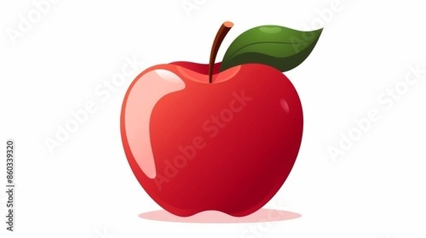 Fototapeta A stylized digital drawing of a red apple with a green leaf, depicting a simple and clean design