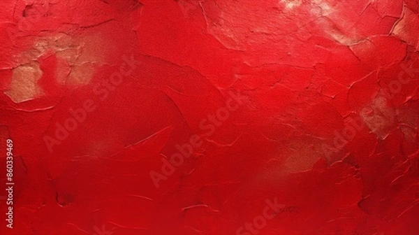 Fototapeta Textured background of a red painted wall with visible brush strokes and varying shades of red