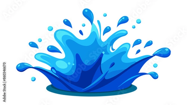 Fototapeta Vibrant cartoon illustration of a big blue water splash captured in a dynamic, playful style, perfect for various creative projects.
