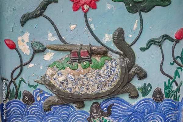 Fototapeta Hanoi, Vietnam - 9 Feb, 2024: Turtle art on a wall of the Ngoc Son Temple, Hanoi, Vietnam