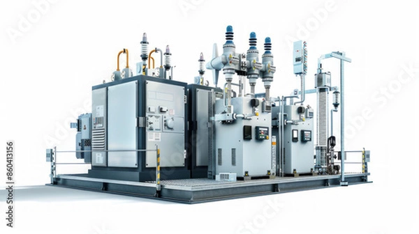 Obraz Transformer Monitoring Systems: Systems for monitoring transformer parameters such as temperature and oil level isolated on white background