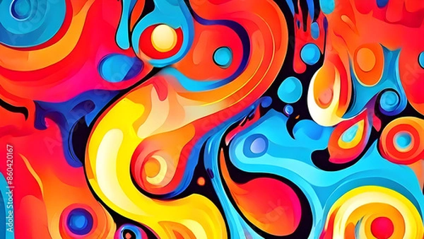 Obraz Vibrant and Dynamic Colorful Abstract Art with Flowing Wave Patterns and Radiant Hues. Lively and Colorful Abstract Composition Featuring Fluid Wave Forms and Vibrant Hues. Colorful wave designs