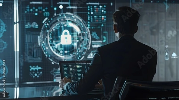Fototapeta Cybersecurity expert working on a secure system.