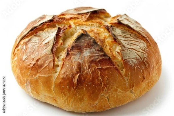 Obraz freshly baked round bread with a crack in the middle.