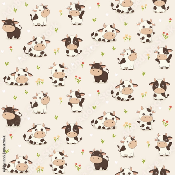 Fototapeta Happy cows seamless vector pattern