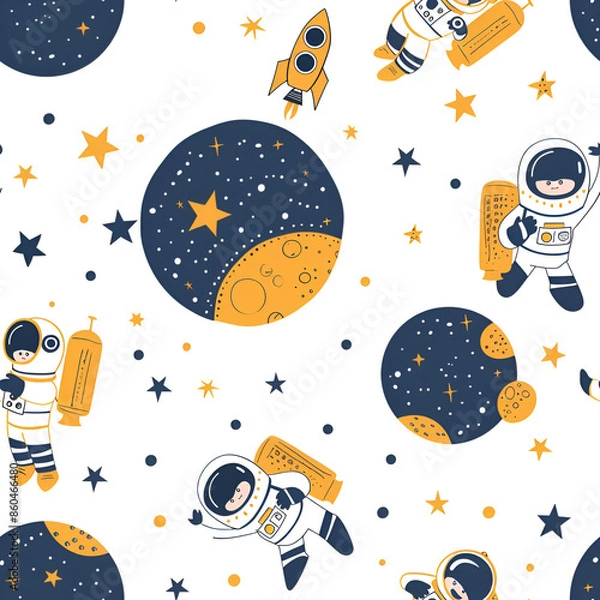 Fototapeta Cute Seamless Pattern with Moon and Astronauts