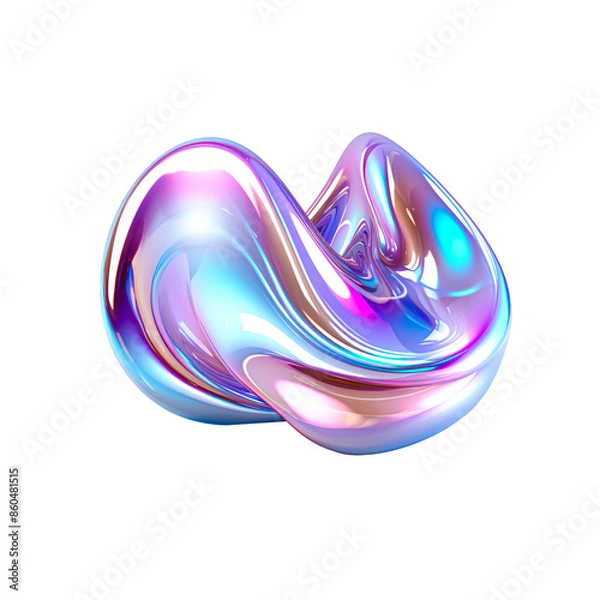 Obraz 3d fluid abstract metallic holographic colored shape png on transparent background