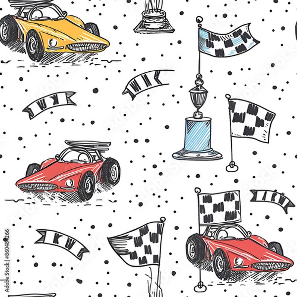 Obraz Cute Race Car Pattern