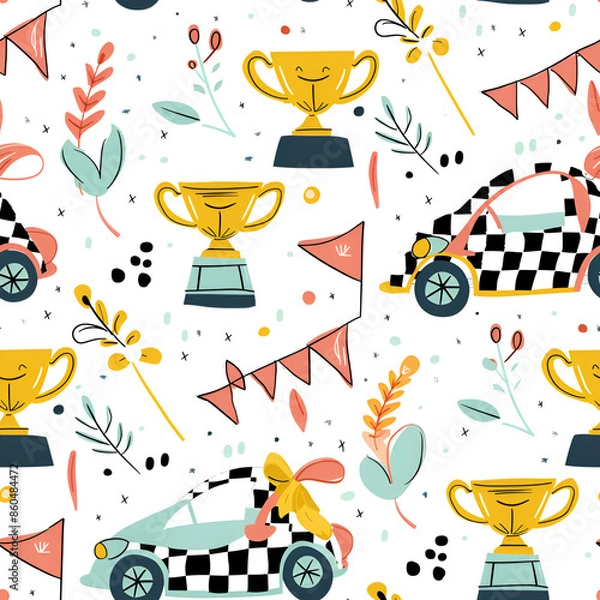 Obraz Cute Race Car Pattern
