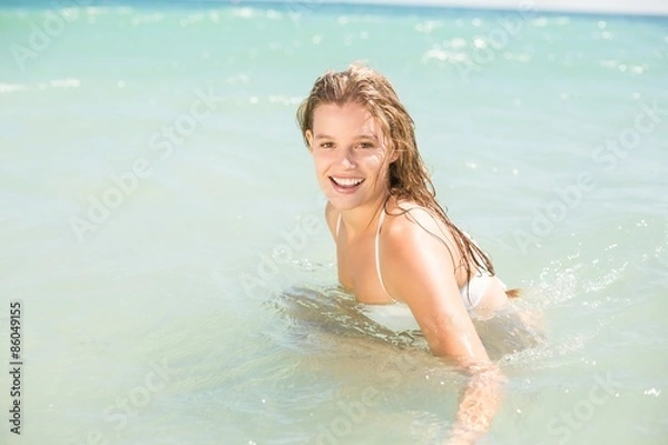 Obraz Happy pretty blonde bathing into the sea 