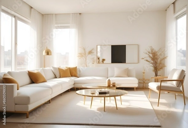 Fototapeta white and gold theme modern interior design