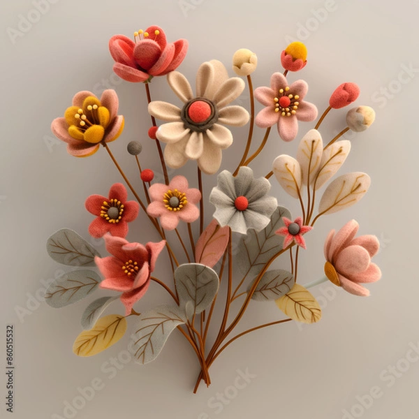 Fototapeta An illustration of  a fall season bouquet made of felt