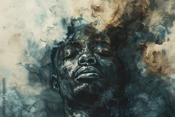 Fototapeta A person lying down with their eyes shut, possibly in meditation or deep sleep