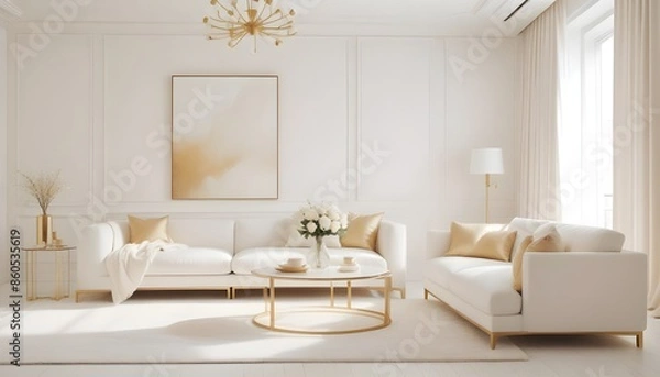 Fototapeta white and gold theme modern interior design