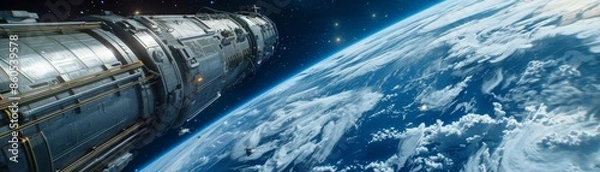 Fototapeta Futuristic Space Elevator Concept on Earth with Metallic Textures in High Resolution