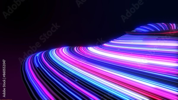 Obraz blue neon lines glowing lights, time-lapse background