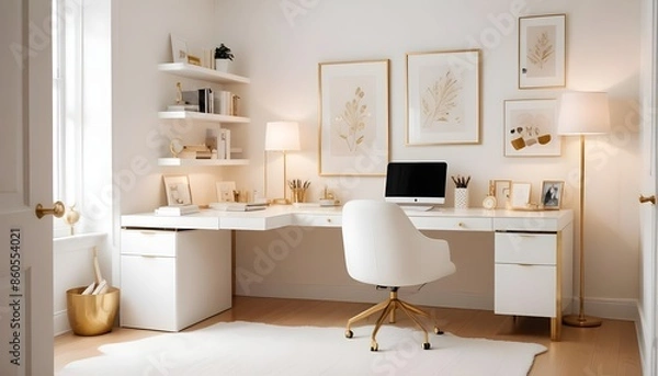 Fototapeta white and gold theme modern interior design