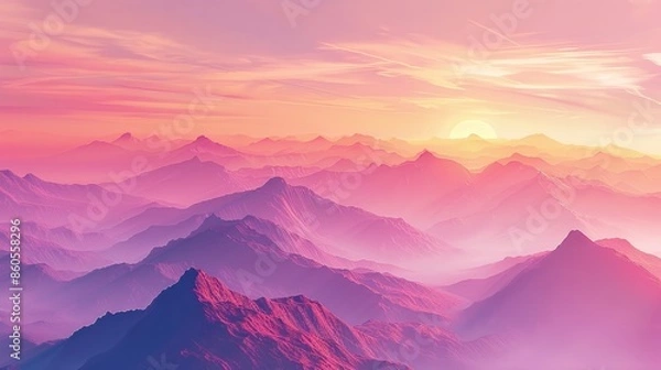 Fototapeta A majestic mountain range bathed in a gradient during sunrise