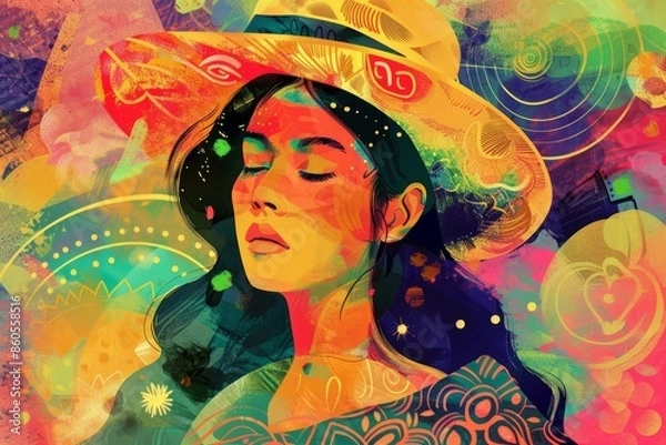 Fototapeta Vibrant Latin Girl on Abstract Background Generative AI