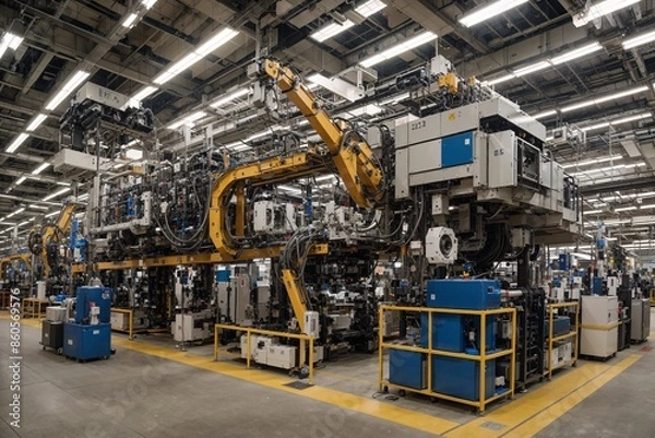 Obraz Advanced robot working on an assembly line in a high-tech factory