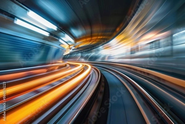 Fototapeta Speedy highway journey with blurred movement: a representation of swift travel