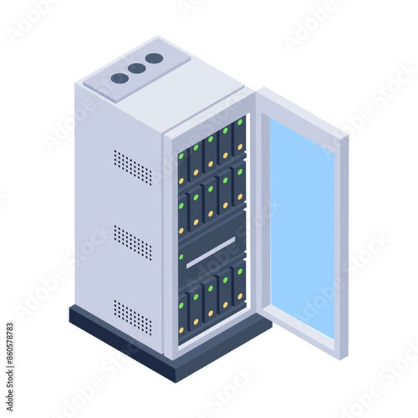 Fototapeta A well-designed isometric icon of server cabinet 


