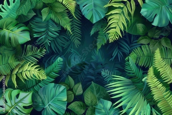Fototapeta A vibrant and lush tropical rainforest canopy, showcasing the rich biodiversity of the region. Generative AI