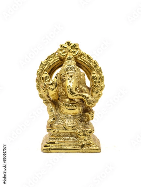 Fototapeta golden ganesha statue isolated on white background with clipping path.