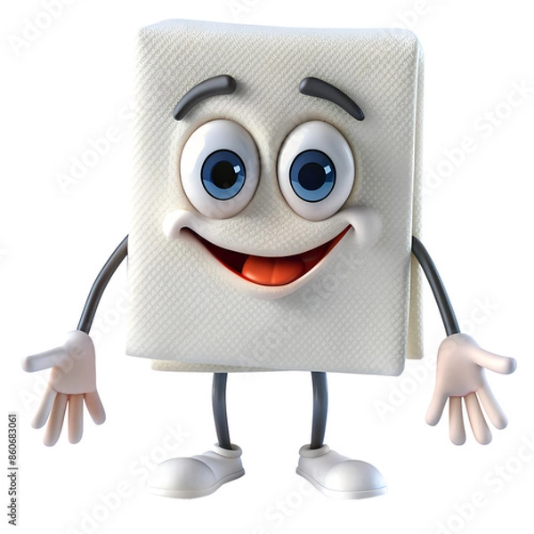 Obraz 3D napkin funny cartoon character with eyes on transparent background illustration