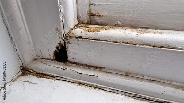Obraz Close up of a damage to an old wooden framed window