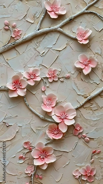 Fototapeta 3d picture of a tree with pink flowers background for digital printing wallpaper, custom design wallpaper. AI generated illustration