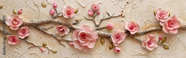 Obraz 3d picture of a tree with pink flowers background for digital printing wallpaper, custom design wallpaper. AI generated illustration