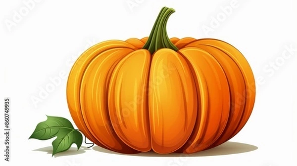 Obraz This charming illustration features a plump pumpkin with a green leaf beside it, perfect for autumn-themed designs, educational resources, and festive decorations.