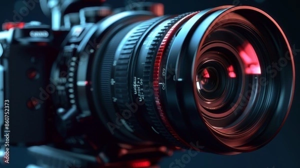 Fototapeta An image of a professional camera featuring detailed red accents on its lens, highlighting the advanced technology and precision construction of modern photographic gear.