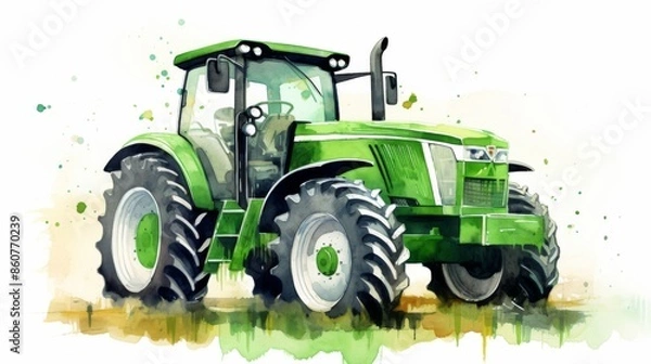Fototapeta A green tractor navigating through a muddy field, showcasing vibrant tire details and emphasizing the robustness and versatility of agricultural machines in challenging conditions.