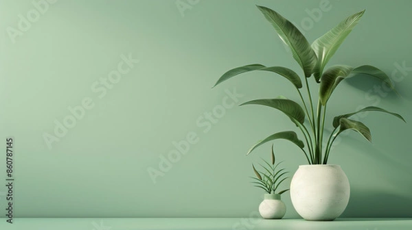 Fototapeta 3D Rendering of Nature Plant with Isolated Green Background. wide copy space. high quality. high resolution. 8k.