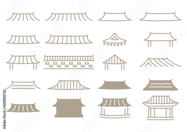 Fototapeta Vector illustration set of Korean traditional house.