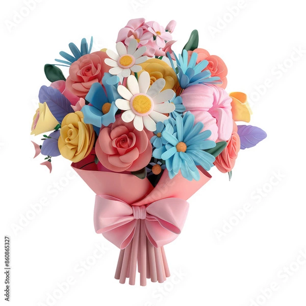 Obraz Packaging bouquet  clay material, 3D rendering