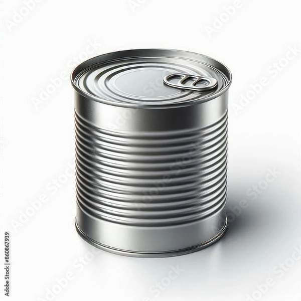 Obraz Close-up of blank metallic packaging tin can mock-up Side View isolated on a white background