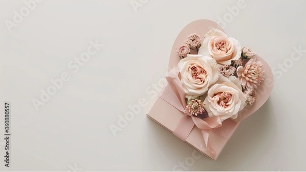 Fototapeta gift box with roses and heart