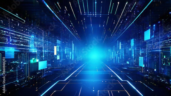 Fototapeta Abstract digital blue technology background.