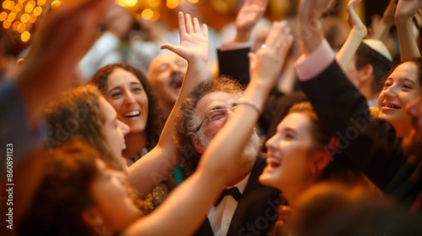 Obraz A joyous family celebration during a Bar or Bat Mitzvah, with traditional music and dance, capturing the essence of coming of age in the Jewish faith, Jewish, celebration, hd, joyo