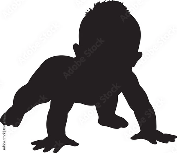 Obraz Baby Crawling Silhouette Vector Illustration White Background