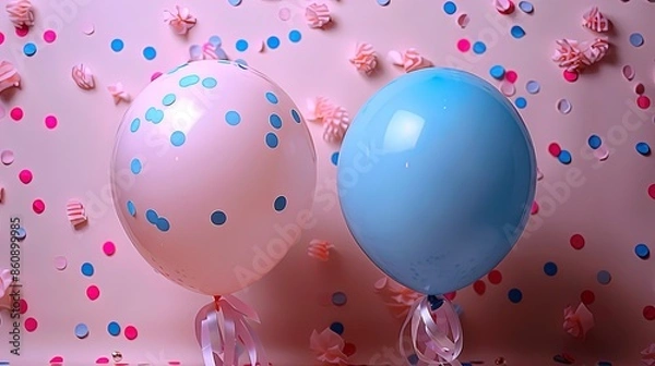 Obraz Pastel Celebration Balloons with Confetti, Ribbons, and Copy Space for Custom Text - Perfect for Anniversaries, Birthdays, and Special Occasions