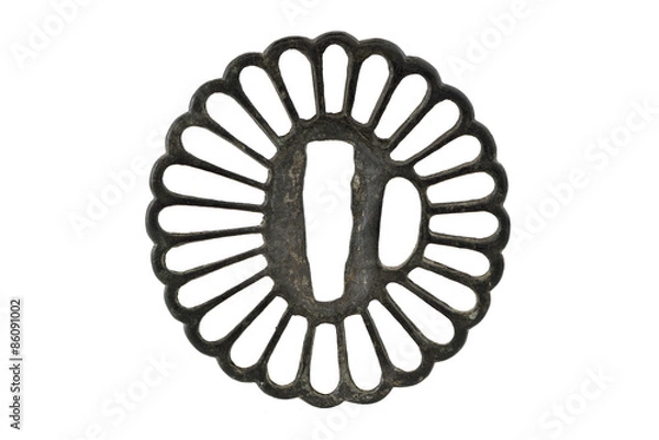 Fototapeta Japanese sword mountings on white background (Tsuba)
