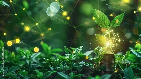 Fototapeta Sustainable Growth: The Power of Green Investments, Eco Energy, and Renewable Energy Icons on a Rising Graph